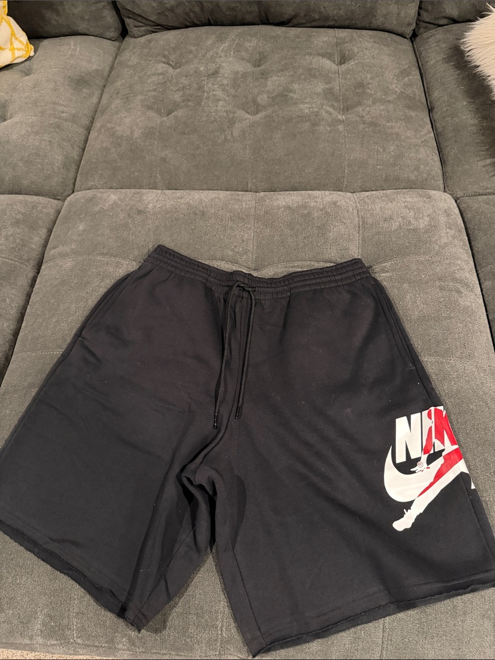 Nike Black Men's Athletic Shorts with White and Red Logo